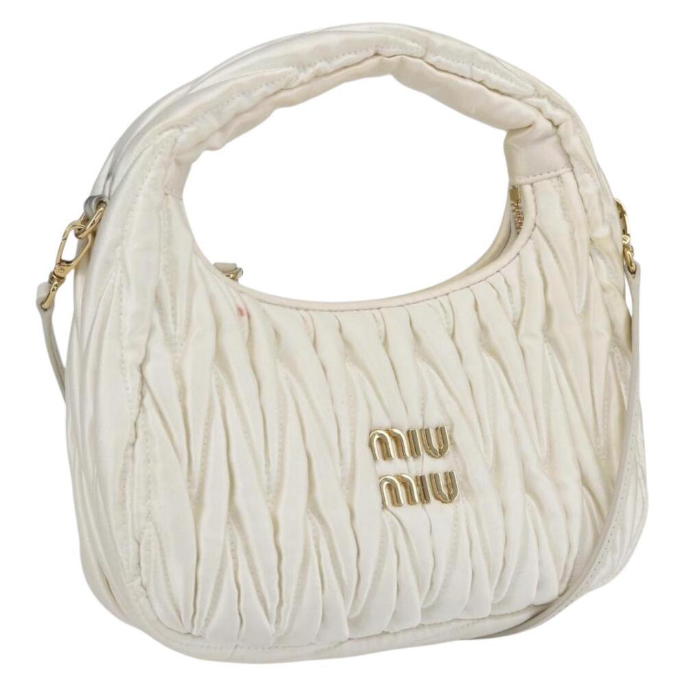 Miu Miu Matelasse Hand Bag Satin 2way White Gold Auth 158666SAM